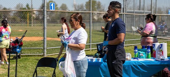 Volunteers at the snack table